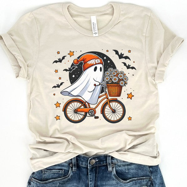 Funny Bicycling Halloween ghost graphic t-shirt