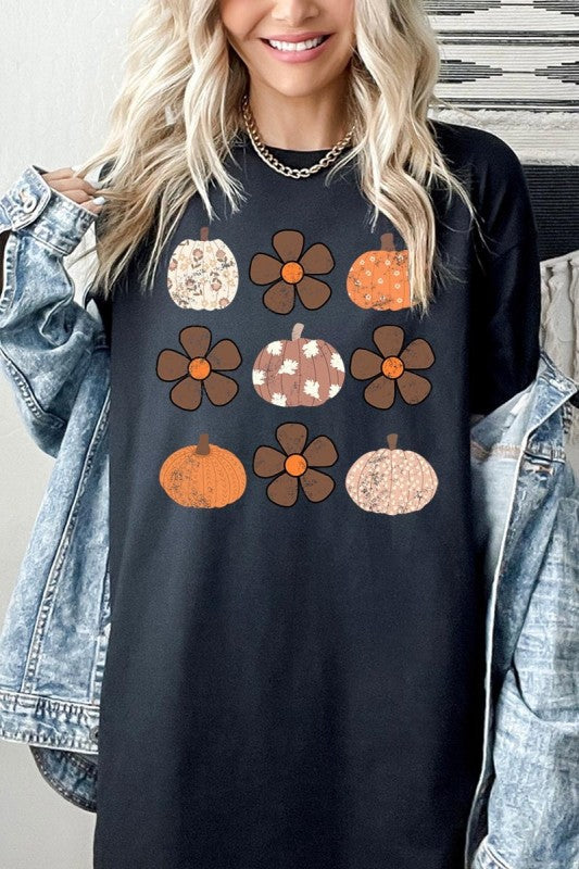 Pumpkins & Flowers Fall Graphic Heavy Cotton Tee
