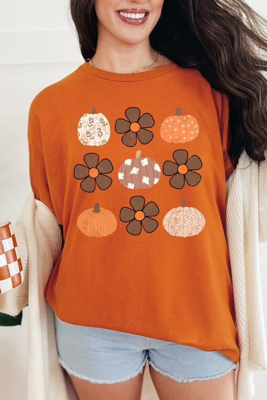 Pumpkins & Flowers Fall Graphic Heavy Cotton Tee
