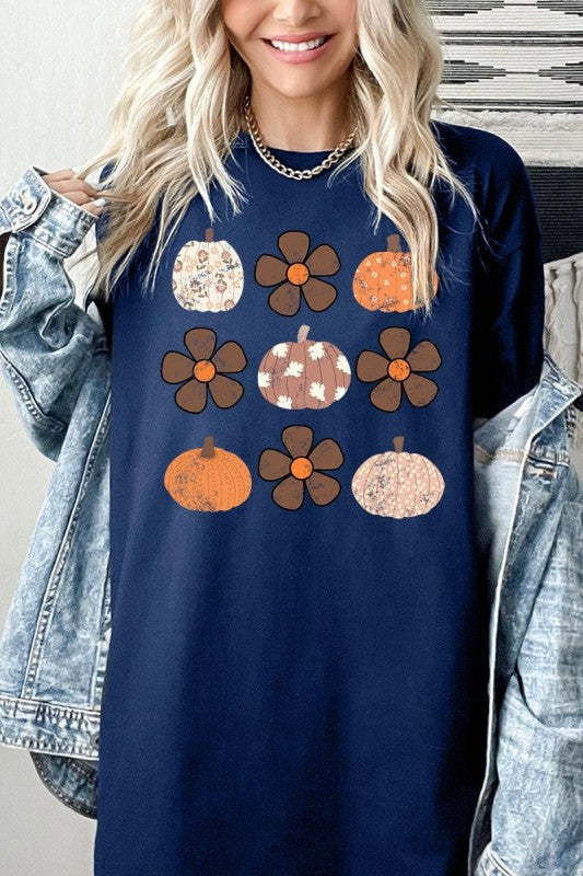 Pumpkins & Flowers Fall Graphic Heavy Cotton Tee