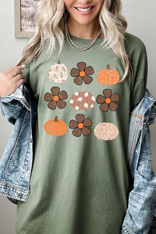 Pumpkins & Flowers Fall Graphic Heavy Cotton Tee