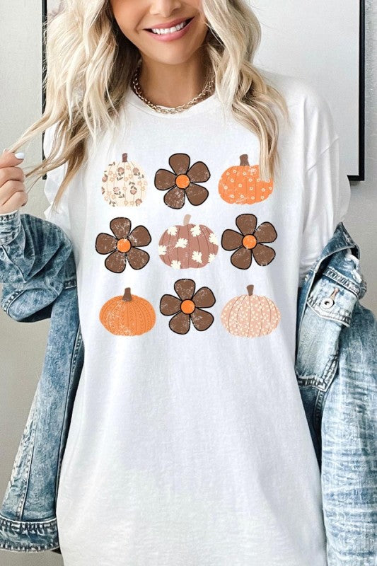 Pumpkins & Flowers Fall Graphic Heavy Cotton Tee