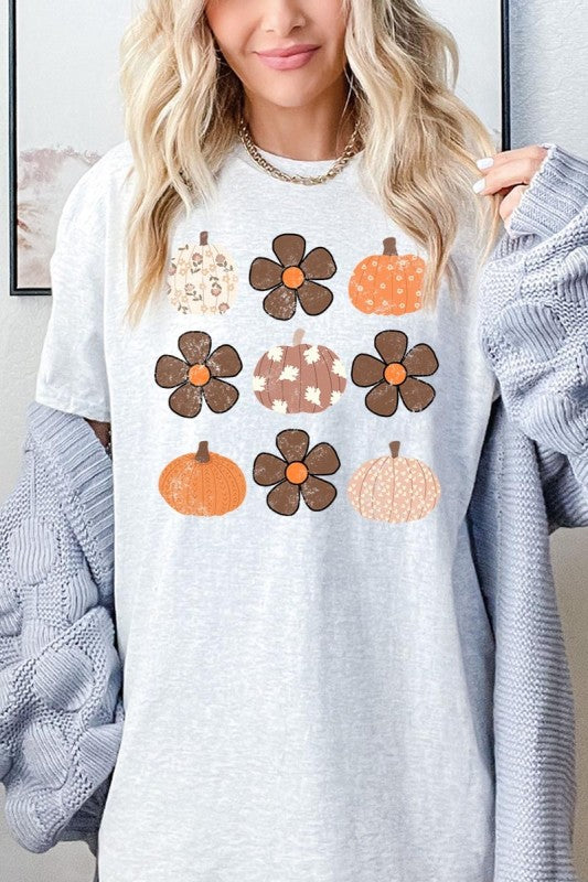 Pumpkins & Flowers Fall Graphic Heavy Cotton Tee