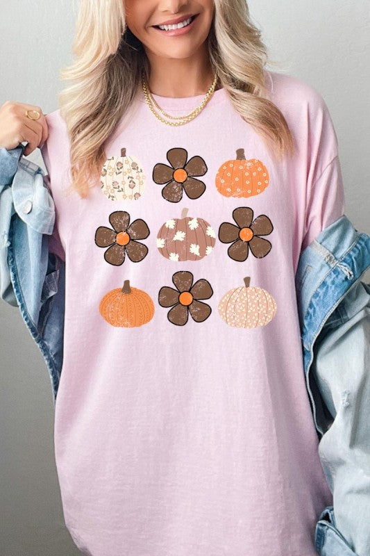 Pumpkins & Flowers Fall Graphic Heavy Cotton Tee