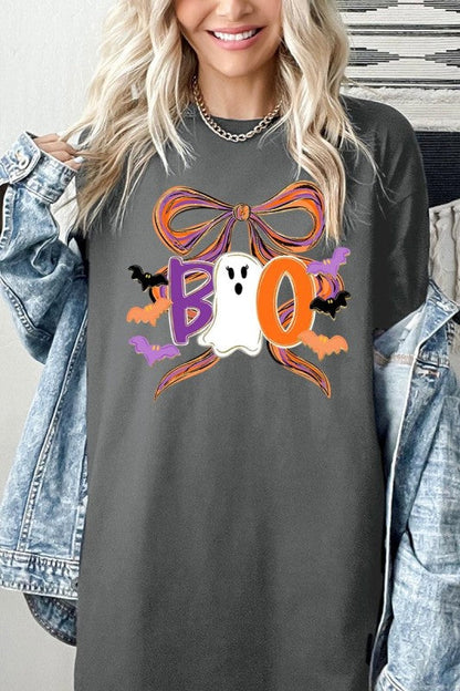 Boo Brushstroke Bow Graphic Heavy Cotton Tee