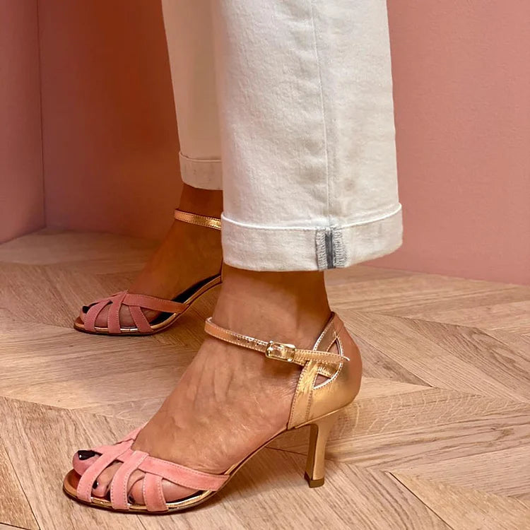 Serena | Strappy Peach Mid Heels