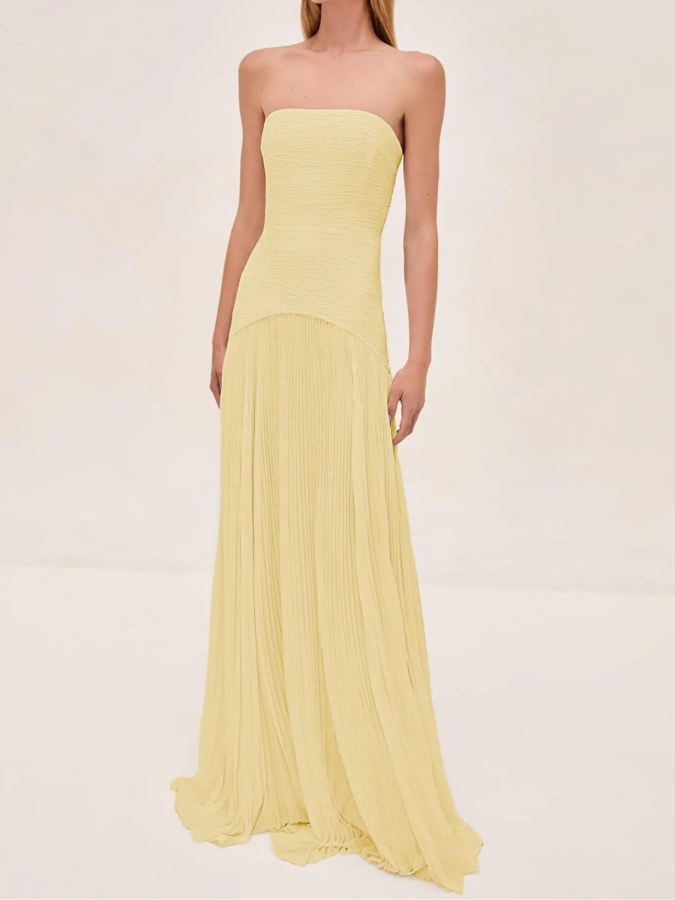 Ruby - Strapless Pleated Maxi Dress