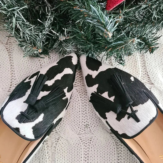 Gwendolyn | Cow Print Loafers With Tasse