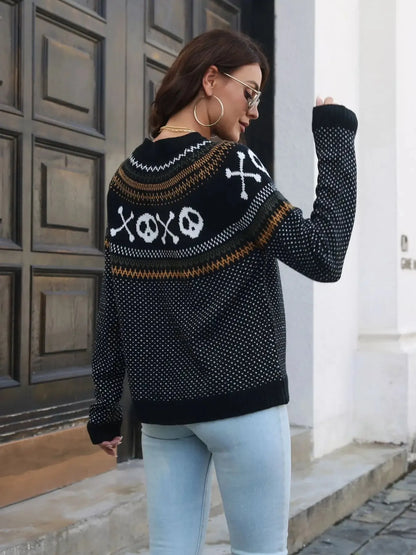 Skull Pattern Round Neck Sweater