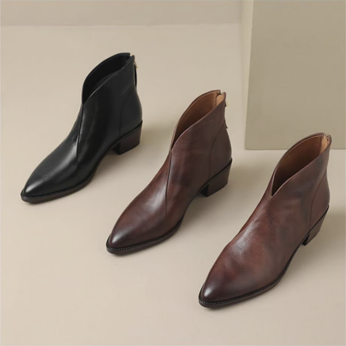 Camille | Luxury Leather Ankle Boots with Low Heel