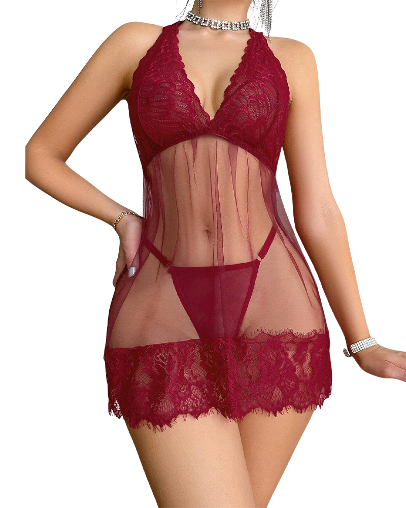 Amy™ | Lace Strap Babydoll with G-String