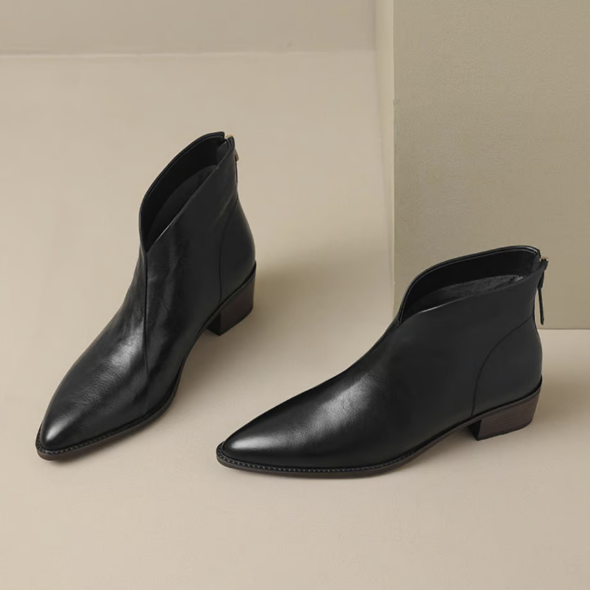 Camille | Luxury Leather Ankle Boots with Low Heel