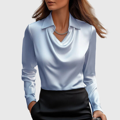 Sieda | Blouse with Luxurious Shine and Pleated Neckline