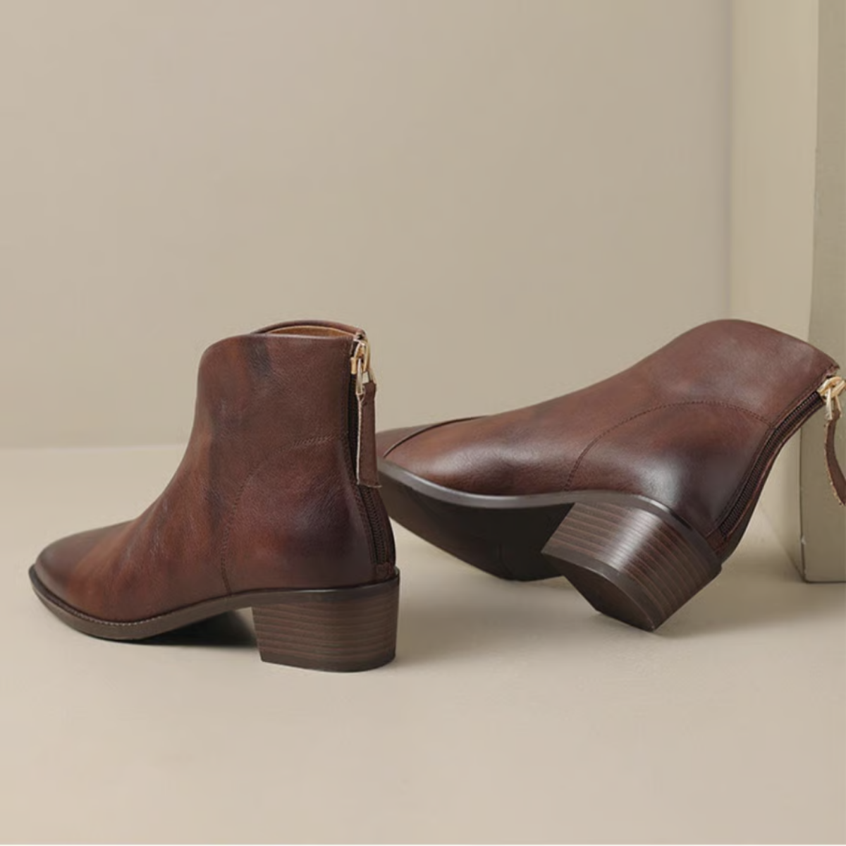 Camille | Luxury Leather Ankle Boots with Low Heel