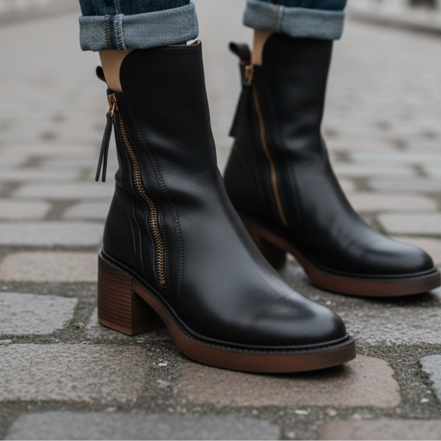 Valorine™ Black Leather Heel Boot