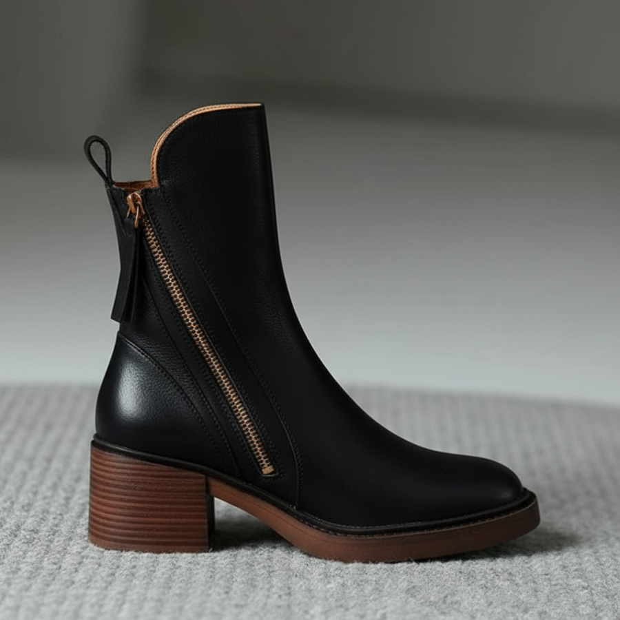 Valorine™ Black Leather Heel Boot