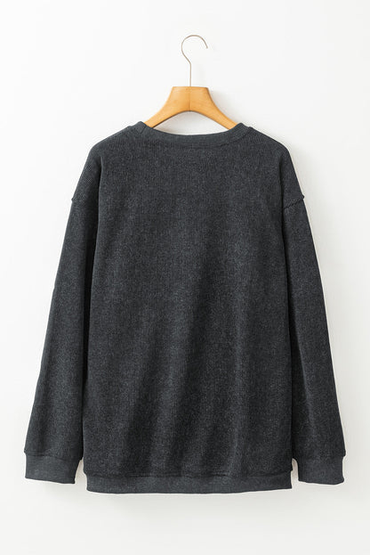 Black Halloween Ghost Corded Crew Neck Loose Sweatshirt