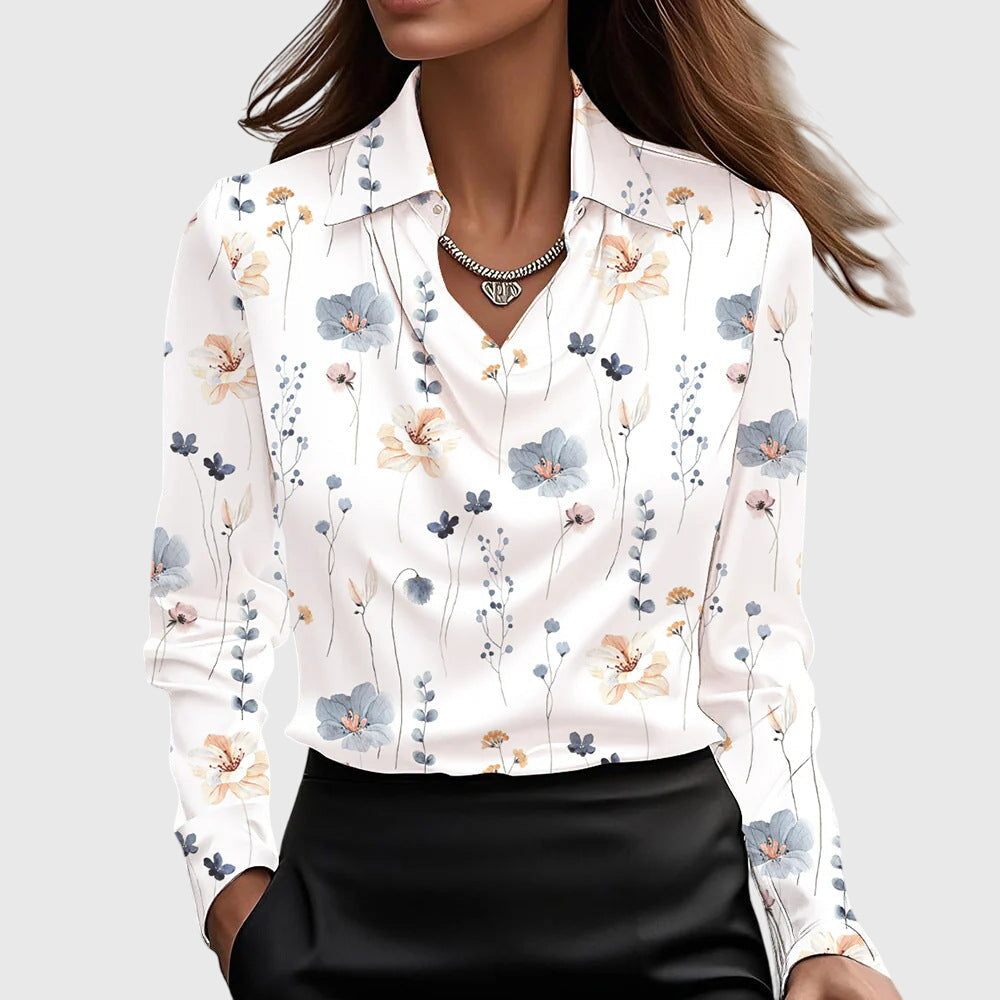 Sieda | Blouse with Luxurious Shine and Pleated Neckline