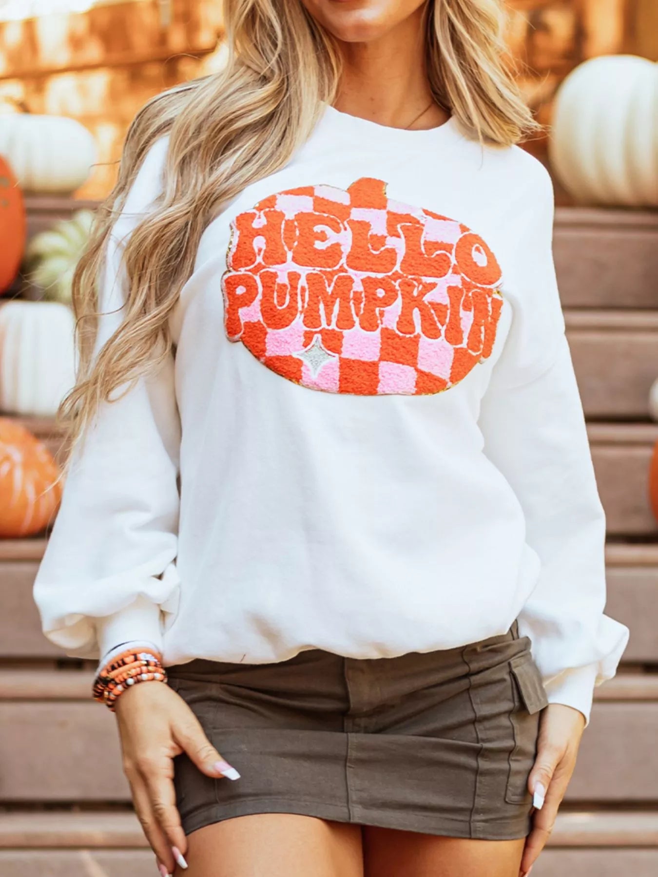 Halloween Pumpkin Patched Pattern Long Sleeve Sweatshirt