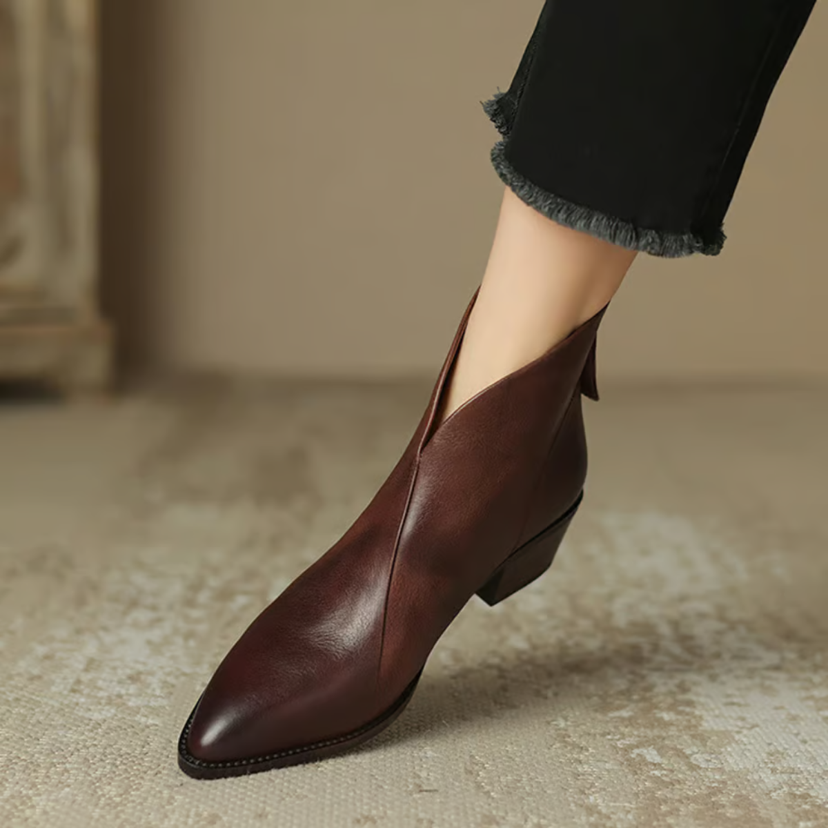 Camille | Luxury Leather Ankle Boots with Low Heel