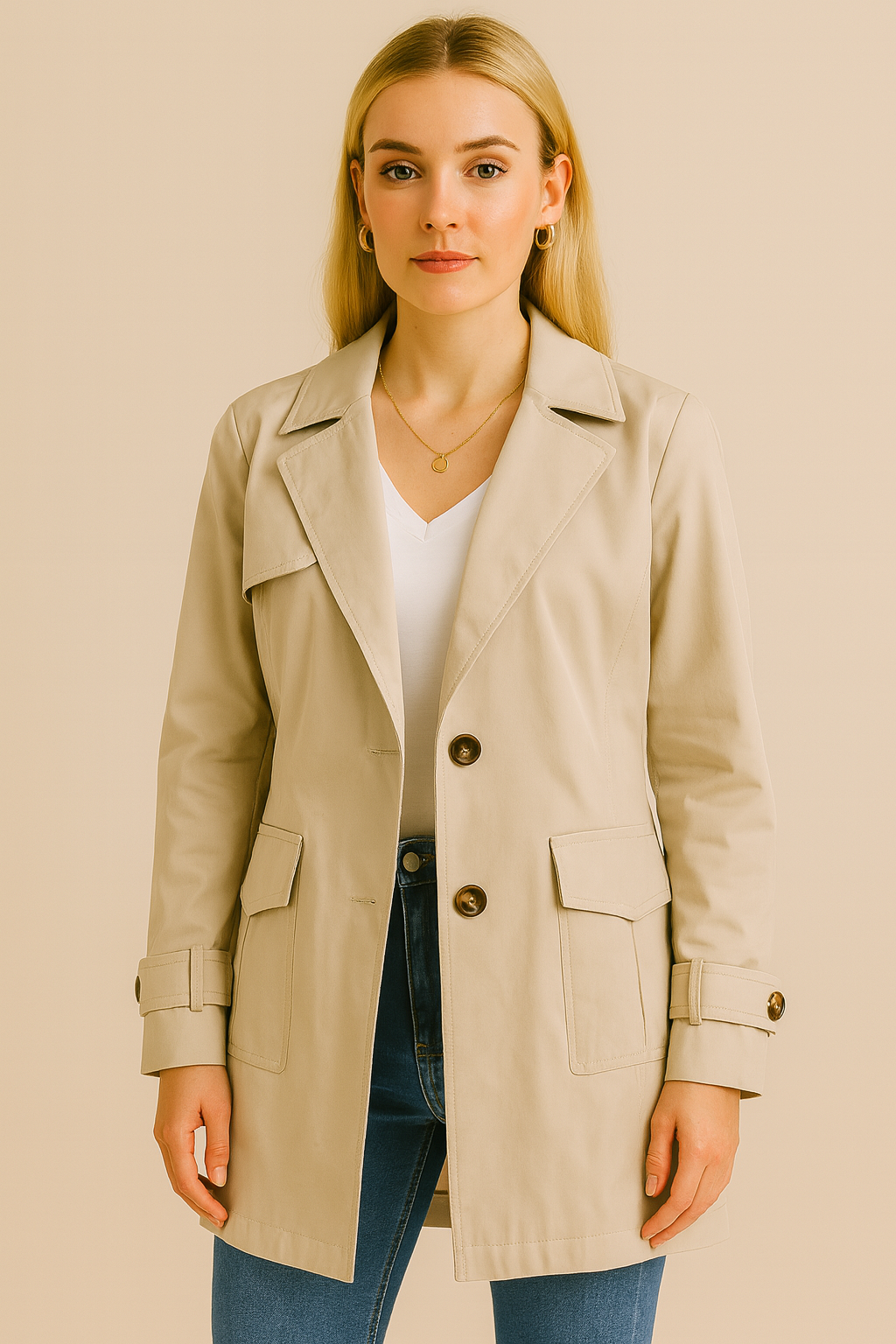 Beau | Women's Mid-Length Trench Coat with Buttons