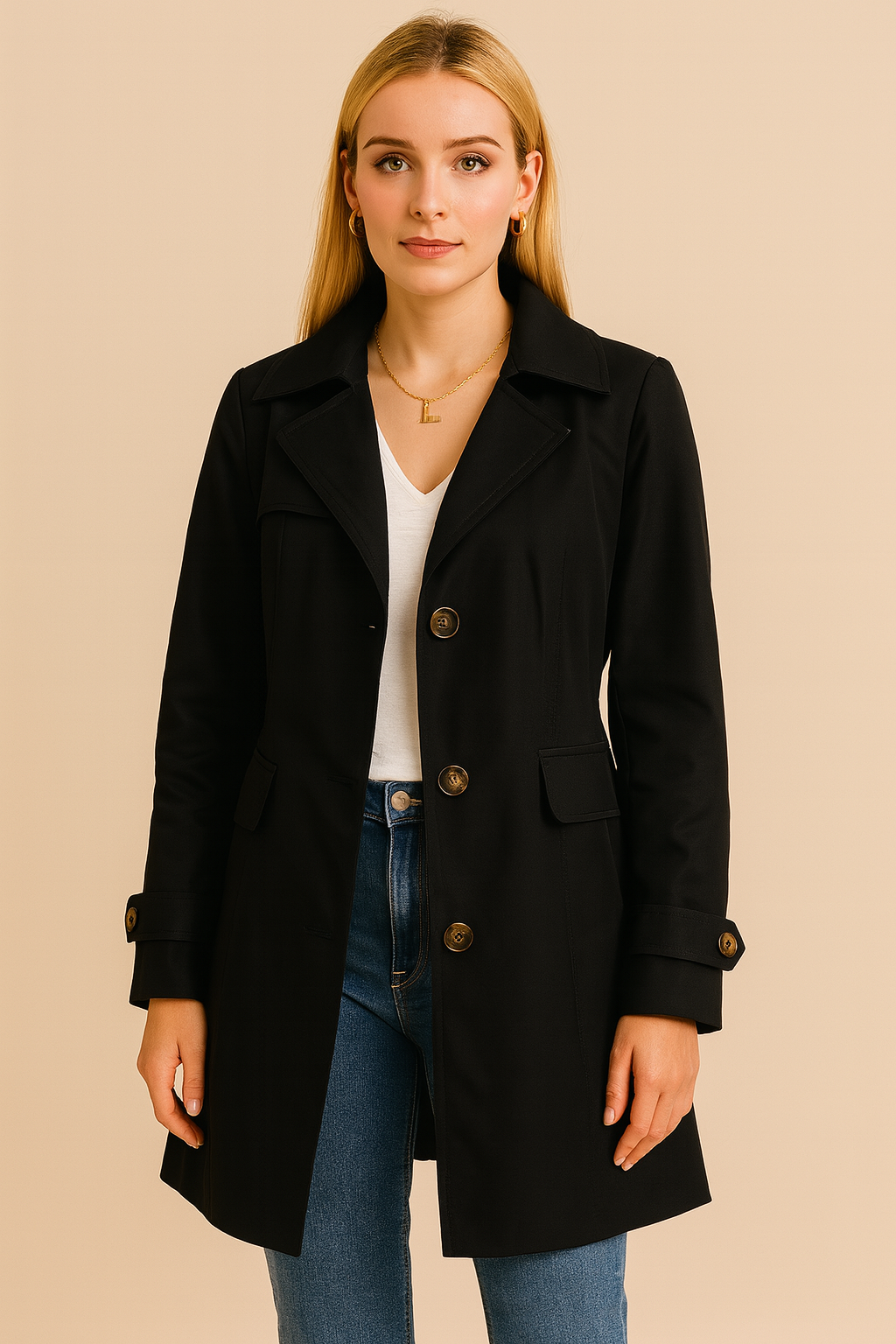 Beau | Women's Mid-Length Trench Coat with Buttons