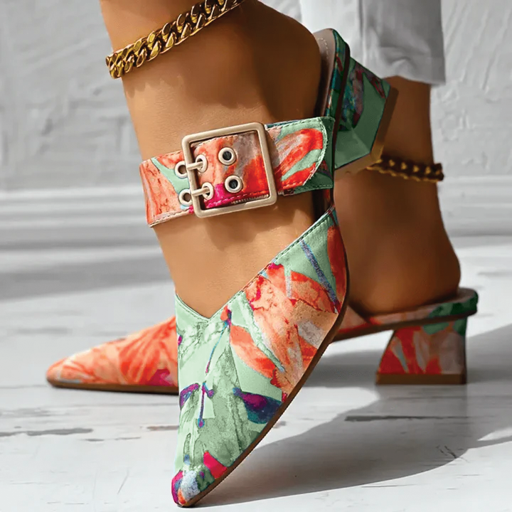Joan - Buckle Block Heel Mules