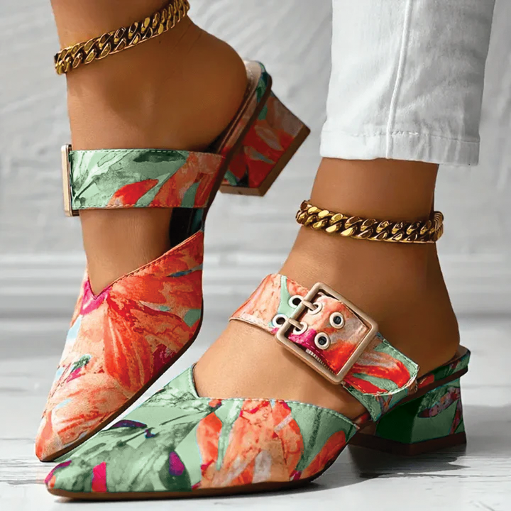 Joan - Buckle Block Heel Mules