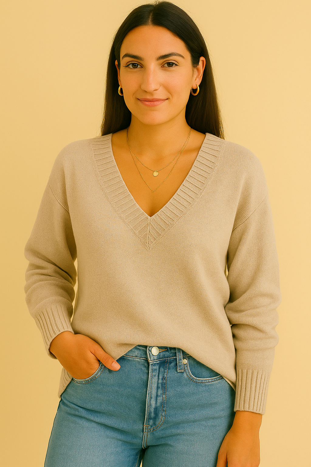Rose | Women's Knitted Sweater with Deep V-Neck