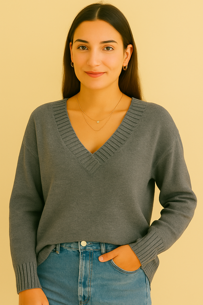 Rose | Women's Knitted Sweater with Deep V-Neck