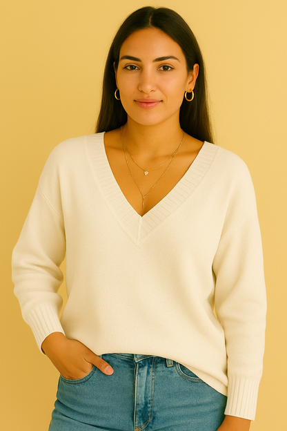 Rose | Women's Knitted Sweater with Deep V-Neck