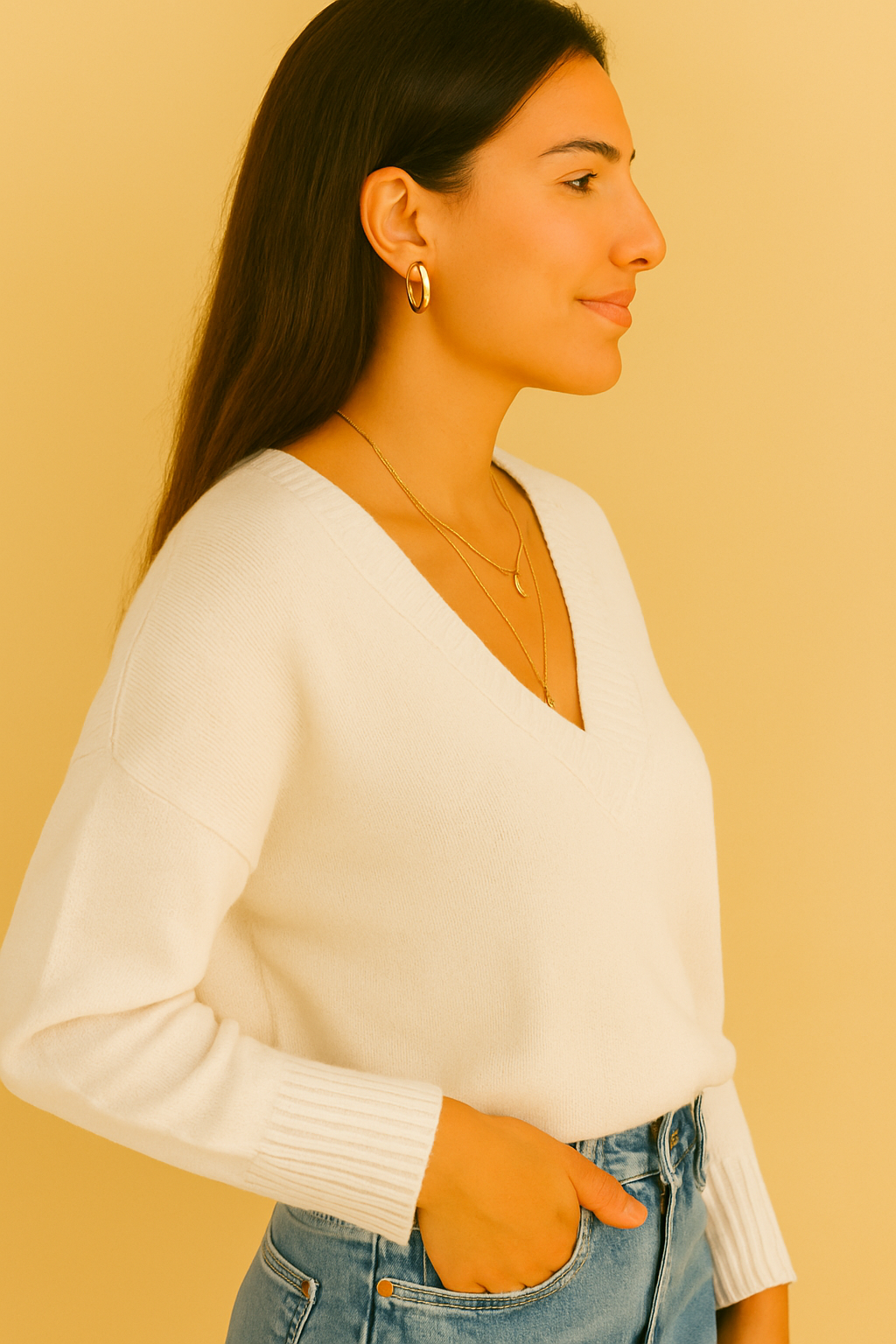 Rose | Women's Knitted Sweater with Deep V-Neck