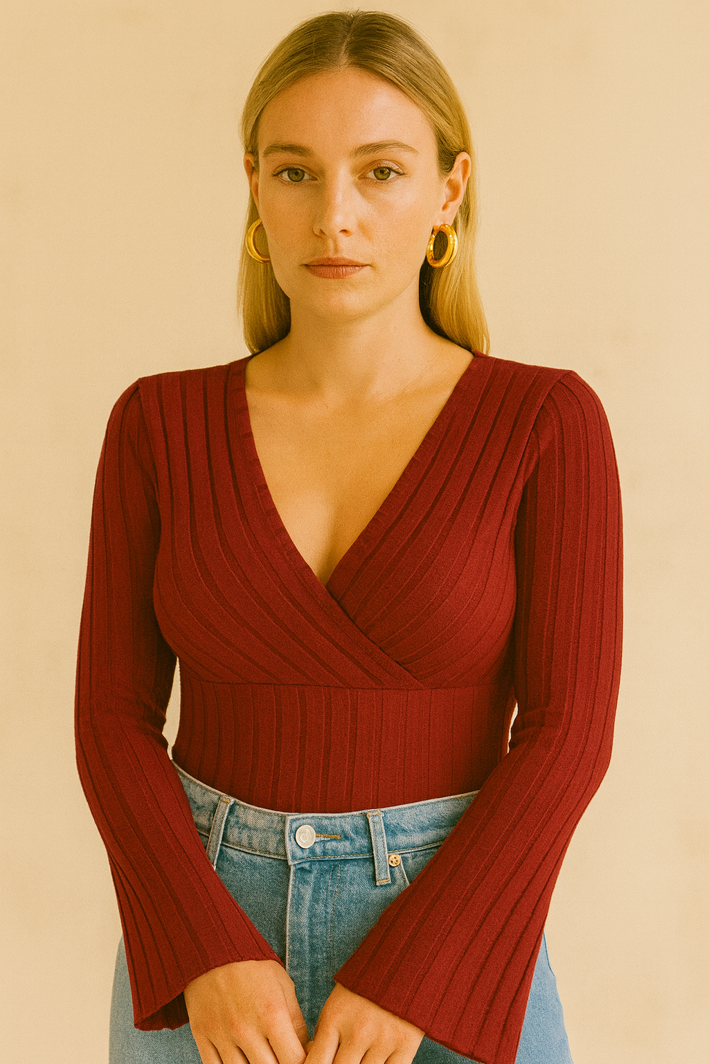 Roos | Women's Knitted Top with Long Flared Sleeves