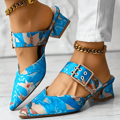 Joan - Buckle Block Heel Mules