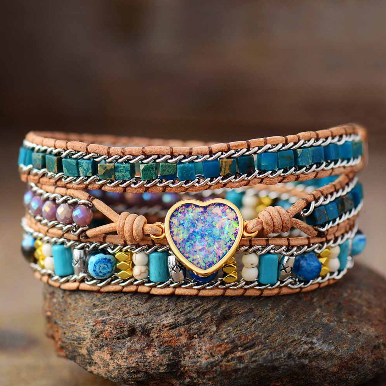 Unique Jasper Leather Bracelet
