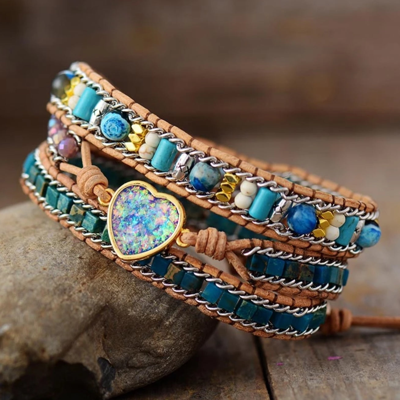 Unique Jasper Leather Bracelet
