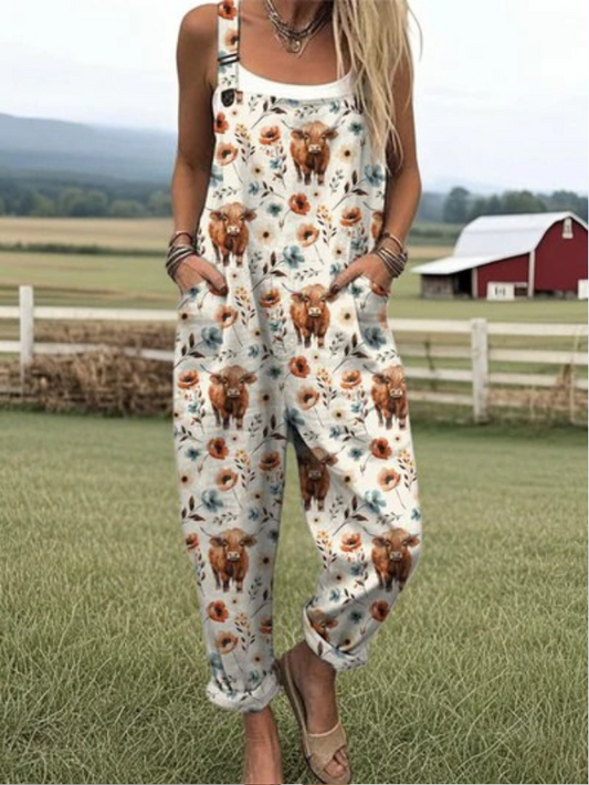 Brunara - Highland Cow Floral Jumpsuits