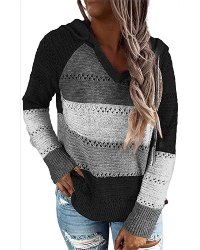 Holly - Striped Knit Hoodie