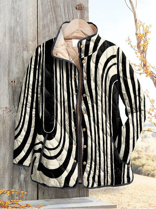 Women's Casual Quilted Jacket with Abstract Geometric Design