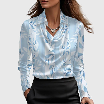 Sieda | Blouse with Luxurious Shine and Pleated Neckline