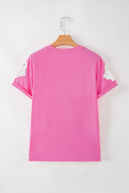 Sachet Pink Sequin Halloween Ghost Patched Casual T Shirt