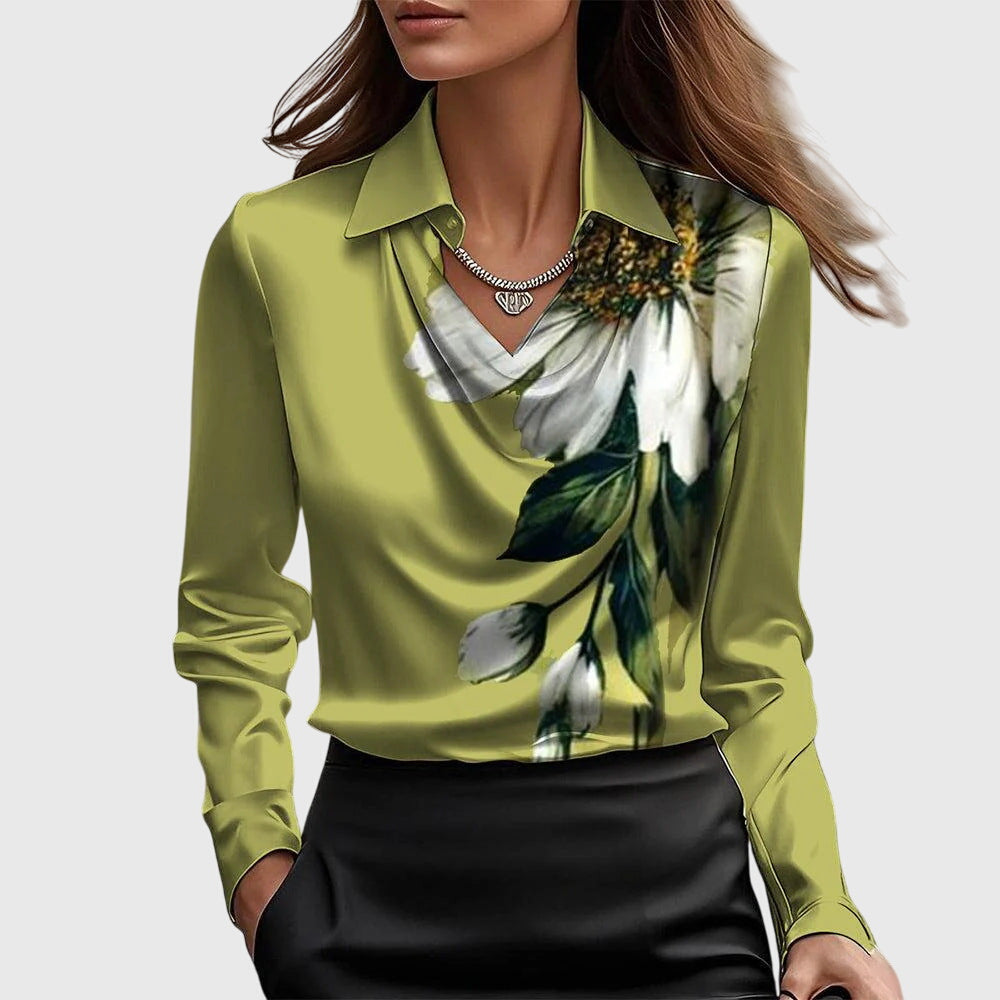 Sieda | Blouse with Luxurious Shine and Pleated Neckline