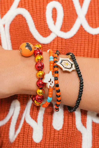 Orange 4pcs Halloween Ghost Spider Web Beaded Bracelet Set