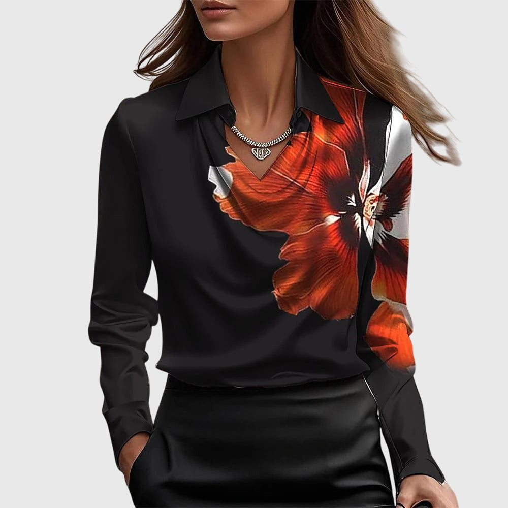 Sieda | Blouse with Luxurious Shine and Pleated Neckline