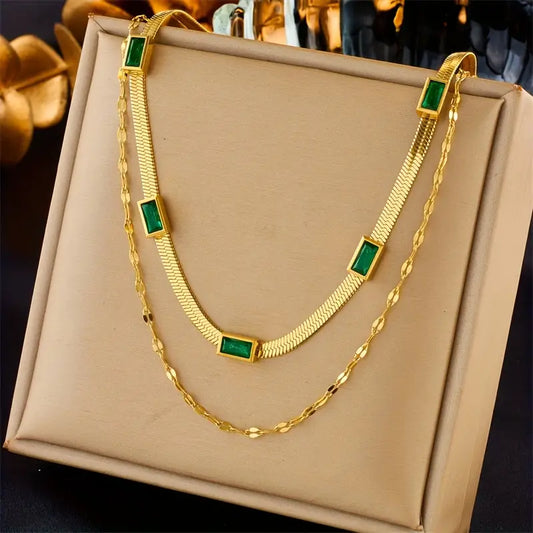 Sorella Gem Double-Layer Retro Gold Necklace