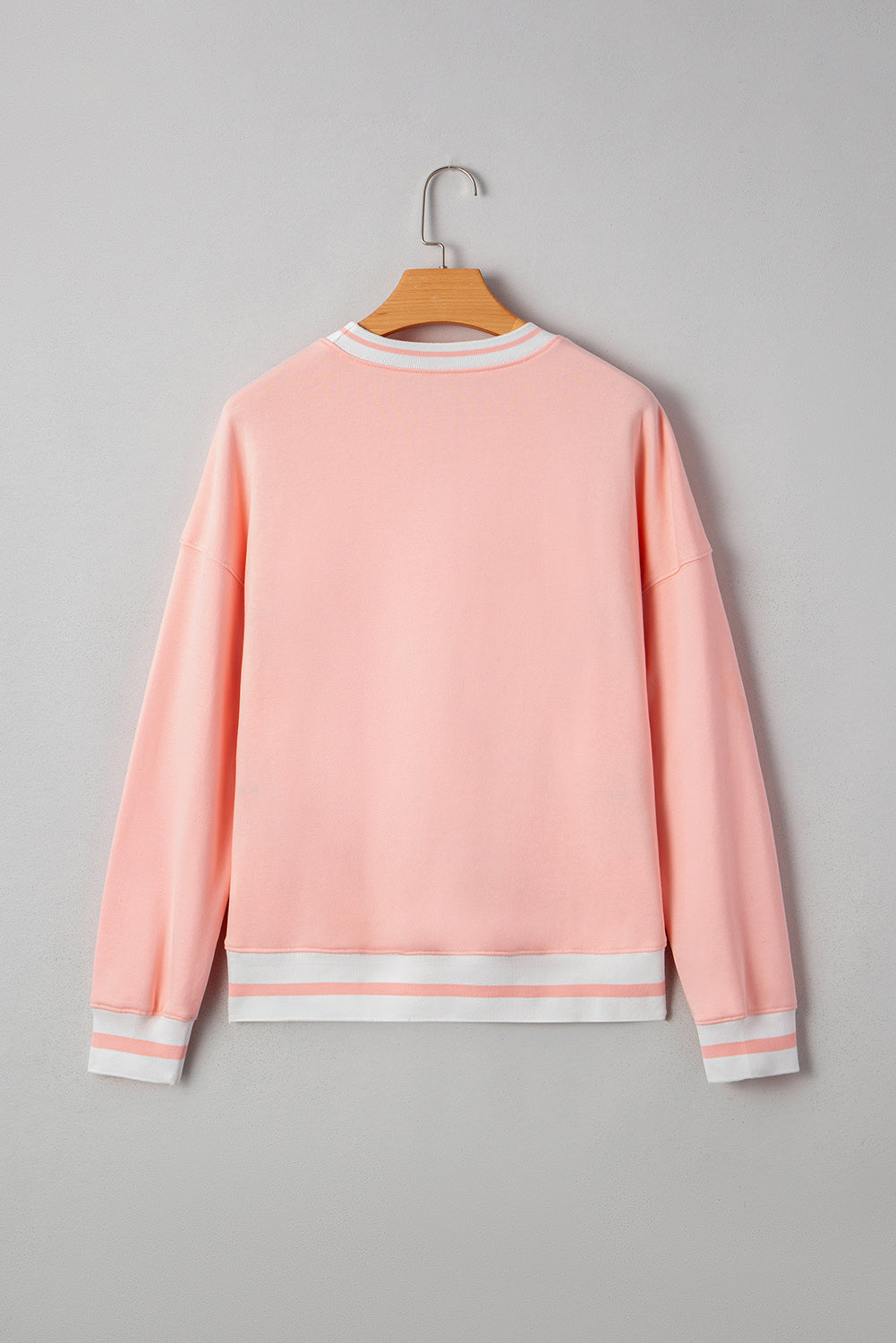 Gossamer Pink Halloween Terry Ghost Striped Trim Loose Sweatshirt