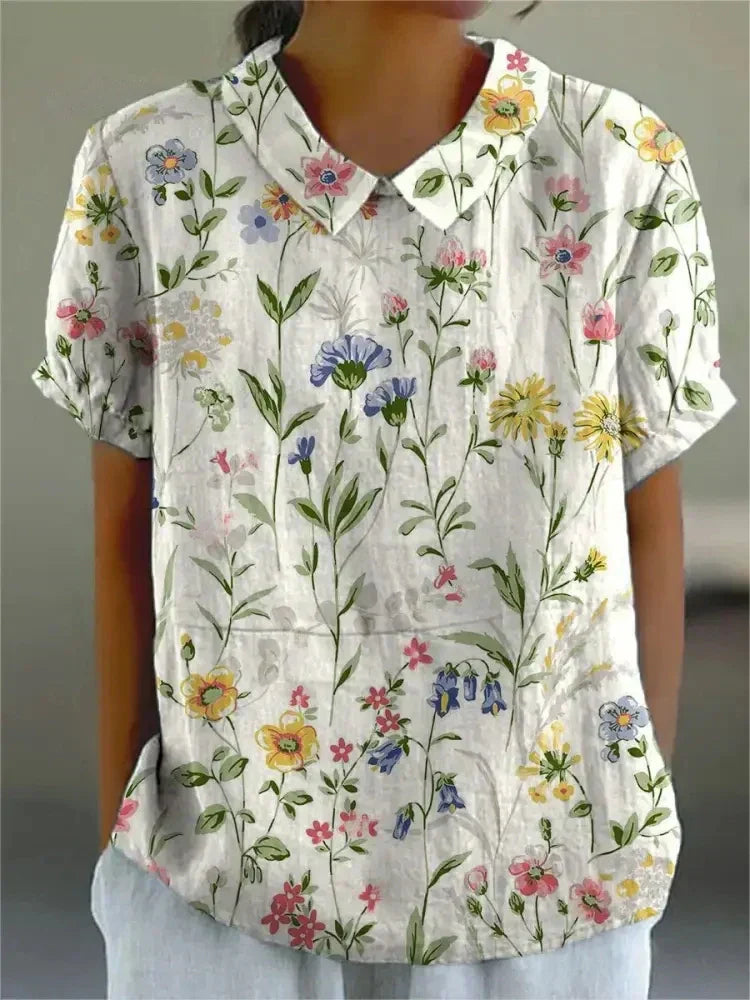 Stephanie - Collared Short Sleeve Blouse