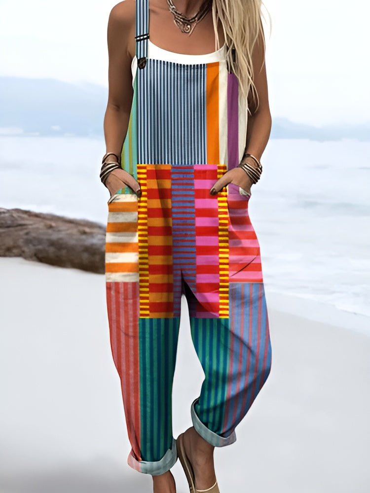 Teyora - Multicolor Stripe Patch Jumpsuits