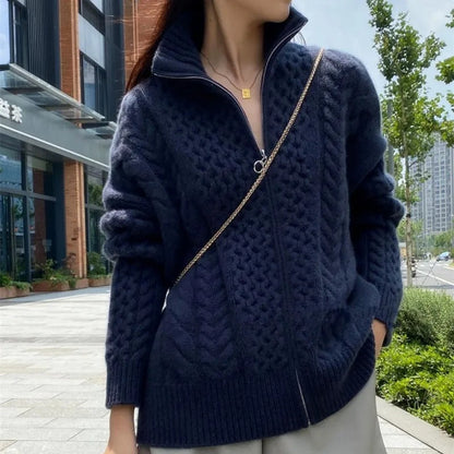 Nathalie – Woolen Cable-Knit Cardigan