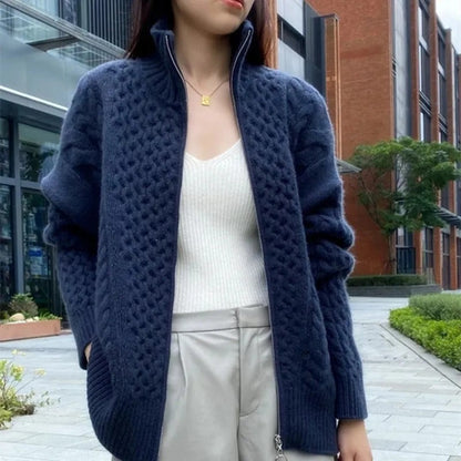 Nathalie – Woolen Cable-Knit Cardigan